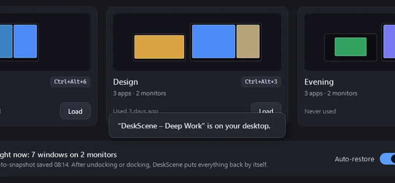 Message: “DeskScene – Deep Work” is on your desktop.